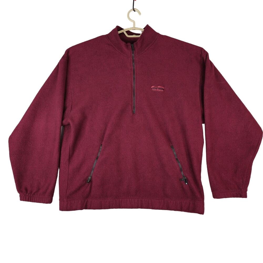 Divots Green Meadows Golf 1/2 Zip Pullover Sweater Mens XL Burgundy Polar Fleece